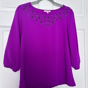 Skies Are Blue Vibrant Purple Blouse with Geometric Cutouts